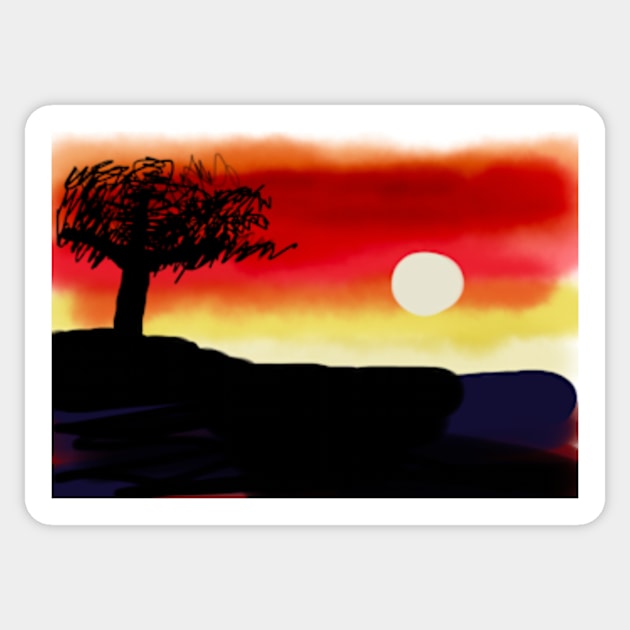 Red Evening Sunset Sticker by Brenda Mathes